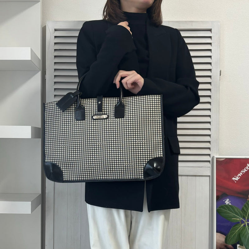 ラルフローレン 千鳥格子柄 PVC / レザー ハンドバッグ トートバッグ アイボリー / ブラック - NEWSED