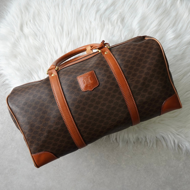 セリーヌ ヴィンテージ マカダム PVC ボストンバッグ トラベルバッグ ブラウン - NEWSED