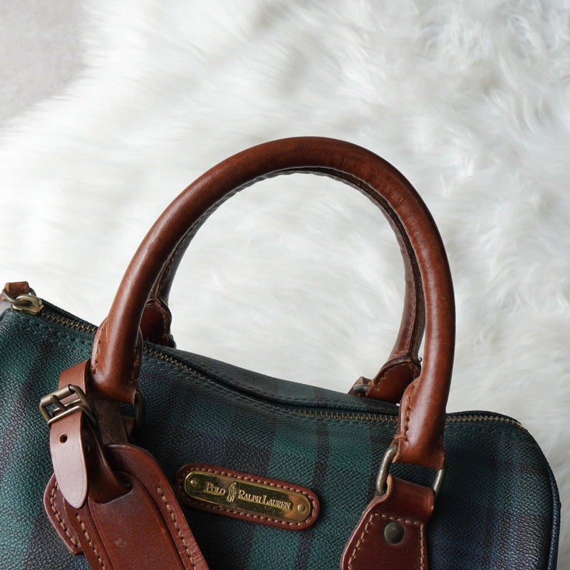 ポロ ラルフローレン チェック柄 PVC ミニボストンバッグ ハンドバッグ グリーン - NEWSED