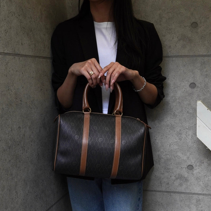 クリスチャン ディオール ハニカム PVC レザー ミニボストンバッグ ブラック / ブラウン - NEWSED