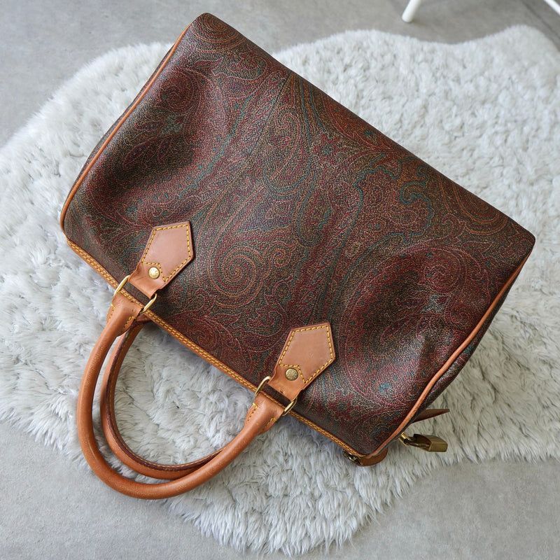 ETRO エトロボストンバッグ大容量ペイズリー柄PVC レザー