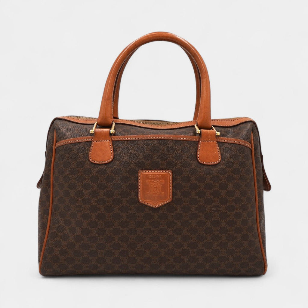 セリーヌ ヴィンテージ マカダム PVC/レザー ミニボストンバッグ ブラウン