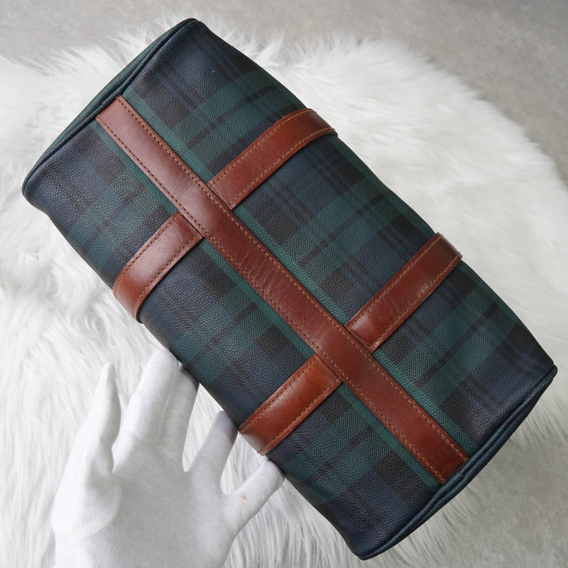 Polo Ralph Lauren Checkered Mini Boston Bag PVC/Leather Dark Green