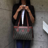 フェンディ ズッカ PVC レザー セミ ショルダーバッグ トートバッグ ブラウン - NEWSED