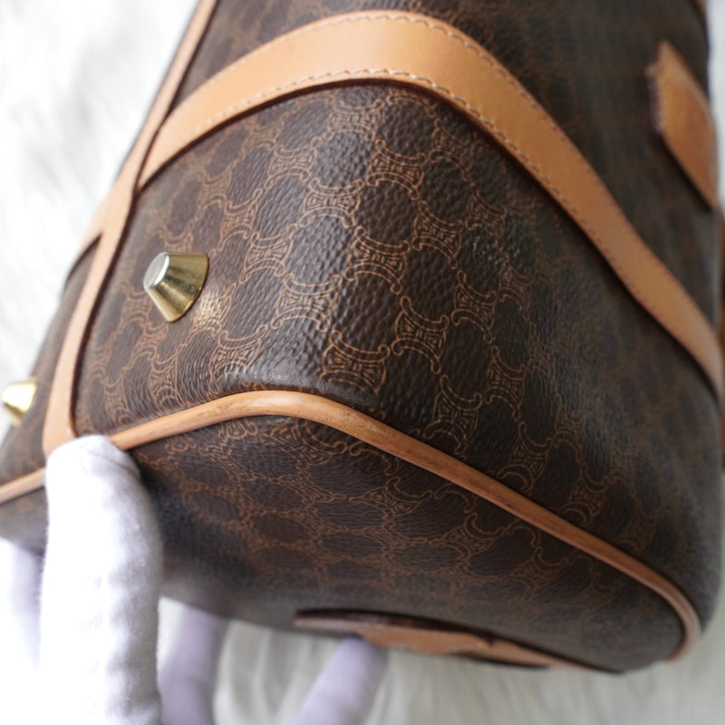 セリーヌ ヴィンテージ マカダム PVC ミニボストンバッグ ハンドバッグ ブラウン - NEWSED