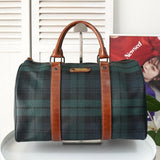 ラルフローレン チェック柄 PVC / レザー ミニボストンバッグ ハンドバッグ グリーン / ブラウン - NEWSED