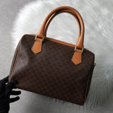 セリーヌ マカダム PVC レザー ミニボストンバッグ ハンドバッグ ブラウン - NEWSED