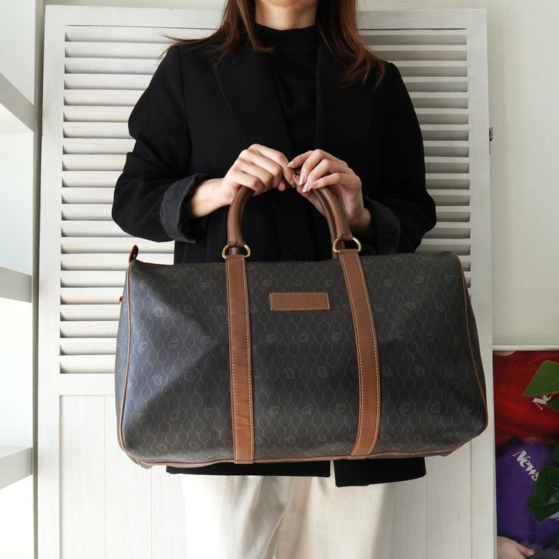 クリスチャン ディオール ヴィンテージ ハニカム柄 PVC ボストンバッグ ハンドバッグ ブラウン系 - NEWSED