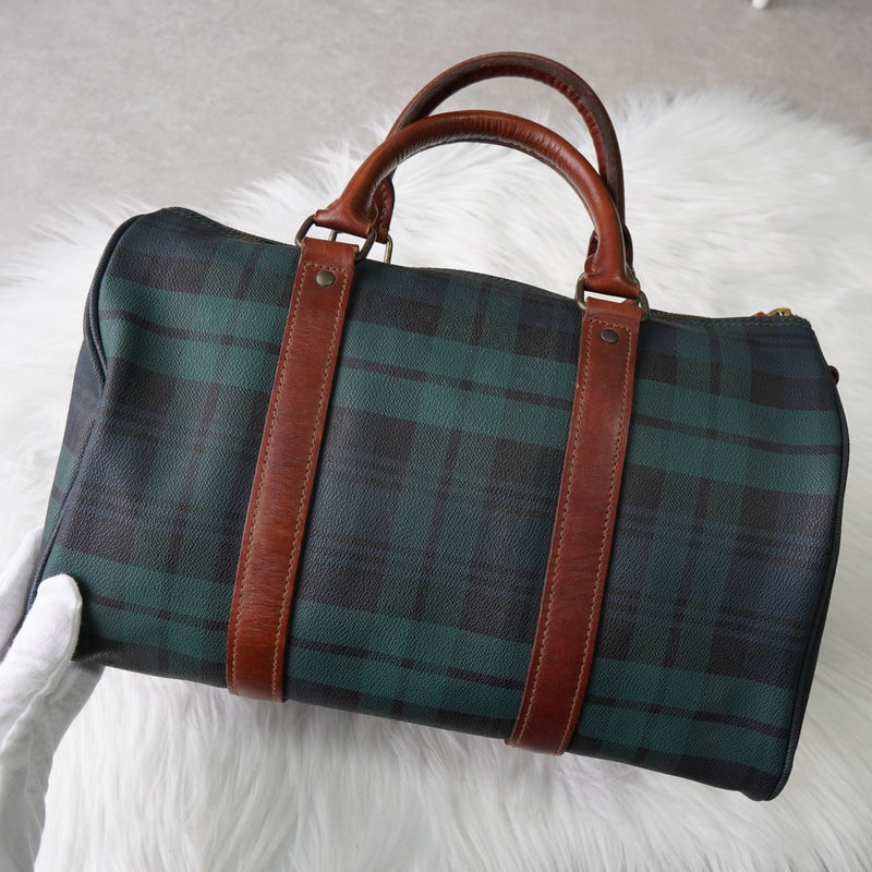 Polo Ralph Lauren Checkered Mini Boston Bag PVC/Leather Dark Green