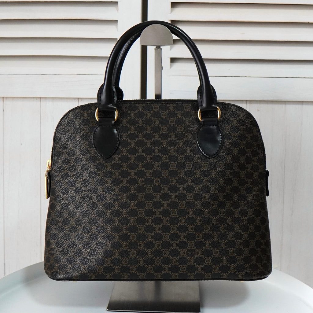 Celine Bolide Macadam PVC/皮革手提包，独立式，黑色