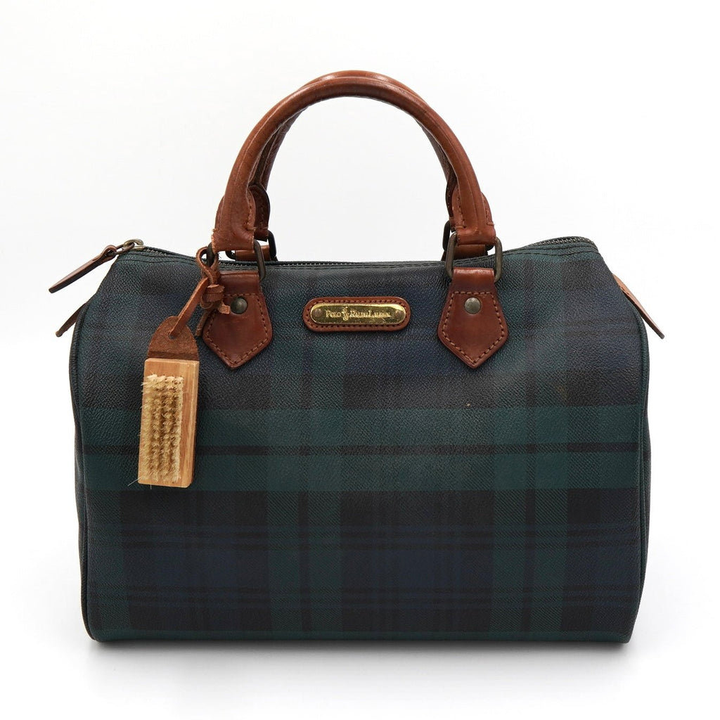 ポロ ラルフローレン チェック柄 ミニボストンバッグ PVC / レザー ダークグリーン
