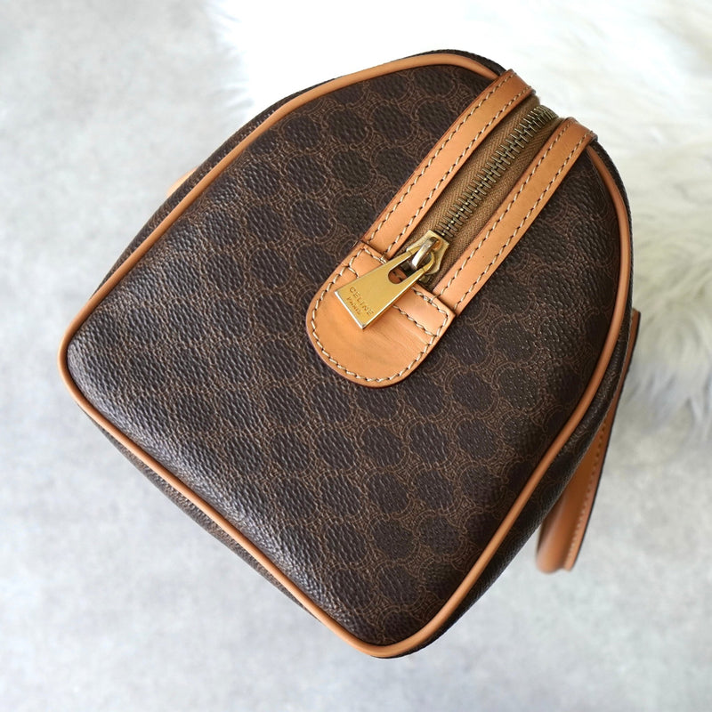 セリーヌ マカダム PVC / レザー ミニボストンバッグ ハンドバッグ ブラウン - NEWSED