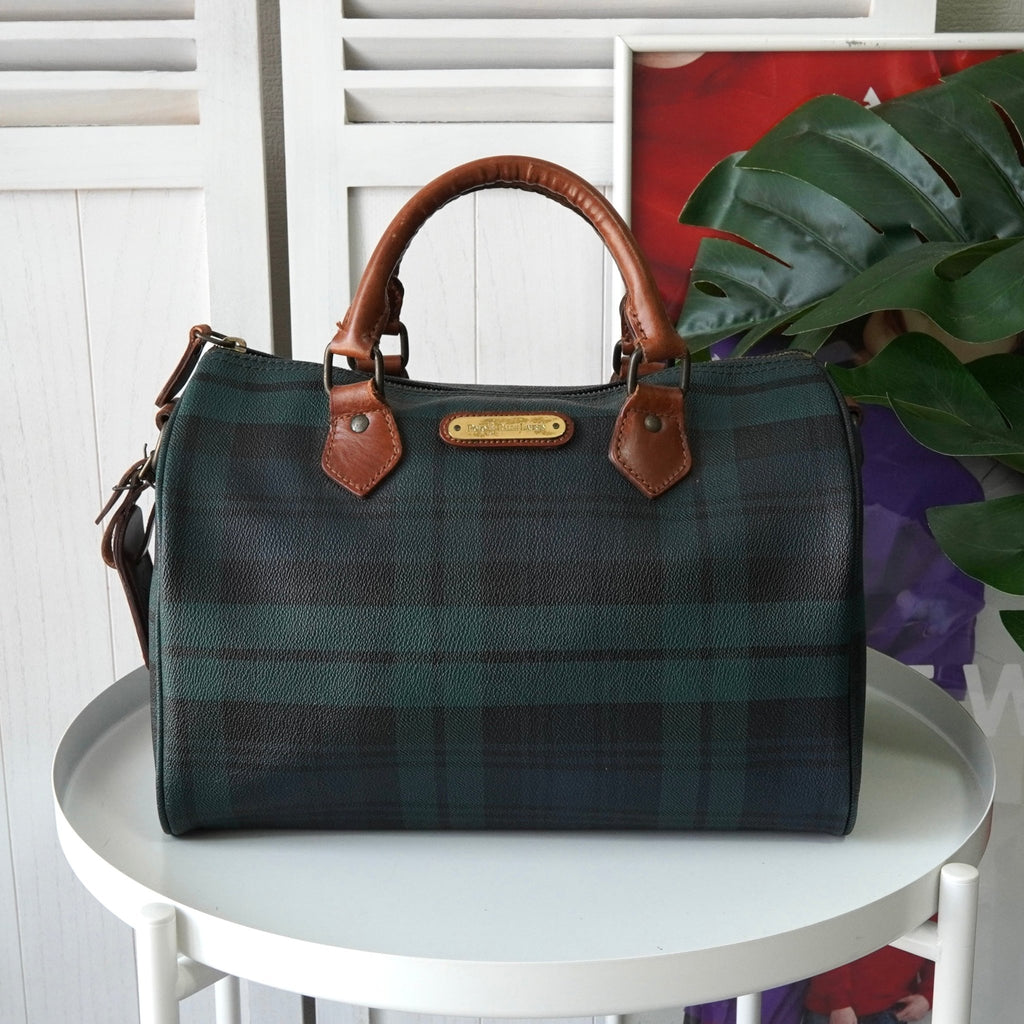 Polo Ralph Lauren Check PVC/Leather Mini Boston Bag in Green/Brown