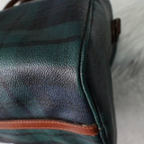 ポロ ラルフローレン チェック柄 PVC / レザー ミニボストンバッグ ハンドバッグ グリーン ブラウン - NEWSED