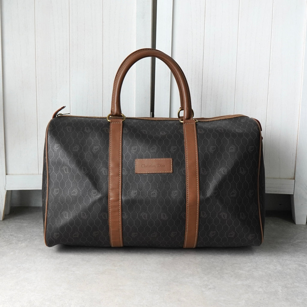 クリスチャン ディオール ヴィンテージ ハニカム柄 PVC ボストンバッグ ハンドバッグ ブラウン系