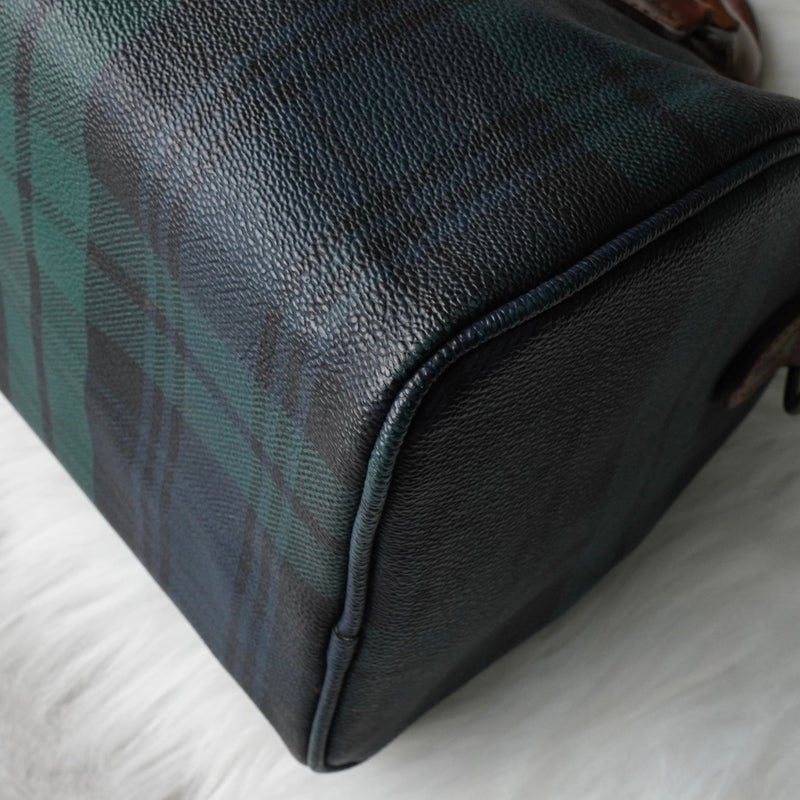 ポロ ラルフローレン チェック柄 PVC ミニボストンバッグ ハンドバッグ グリーン - NEWSED