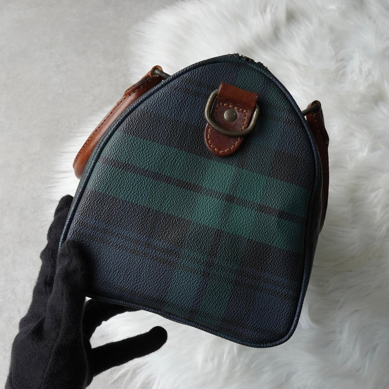 ポロ ラルフローレン チェック柄 PVC ミニボストンバッグ ハンドバッグ グリーン - NEWSED