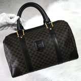 セリーヌ マカダム PVC レザー ミニボストンバッグ ハンドバッグ ブラウン ブラック - NEWSED