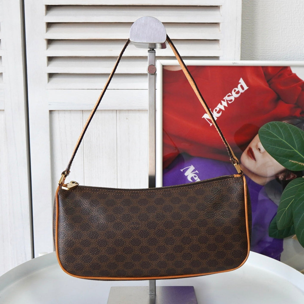 Celine Vintage Macadam One Shoulder Bag Mini Bag Handbag PVC/Leather Brown
