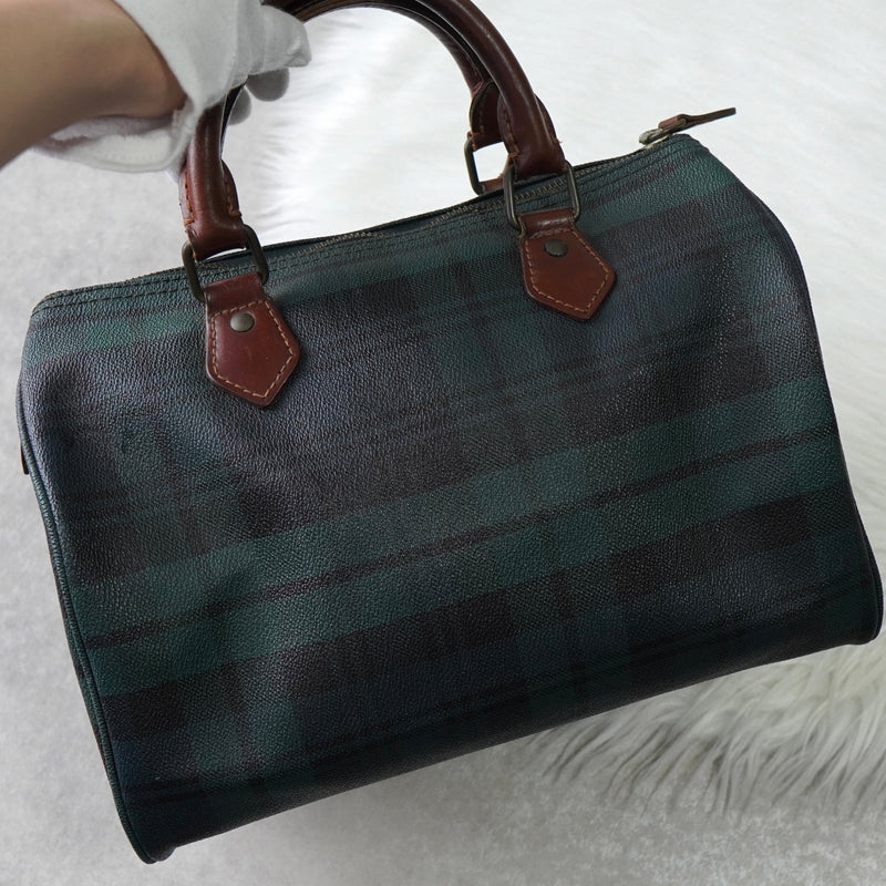 ポロ ラルフローレン チェック柄 PVC ハンドバッグ ミニボストンバッグ グリーン - NEWSED