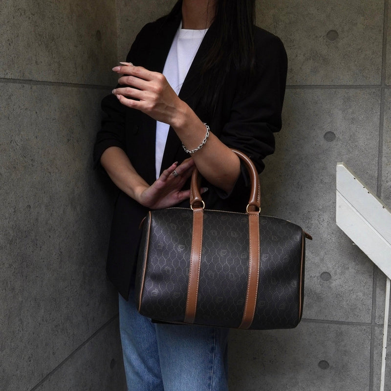 クリスチャン ディオール ハニカム PVC レザー ミニボストンバッグ ブラック / ブラウン - NEWSED