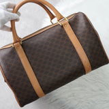 セリーヌ マカダム PVC / レザー ミニボストンバッグ ハンドバッグ ブラウン - NEWSED