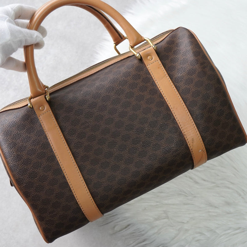 セリーヌ マカダム PVC / レザー ミニボストンバッグ ハンドバッグ ブラウン - NEWSED