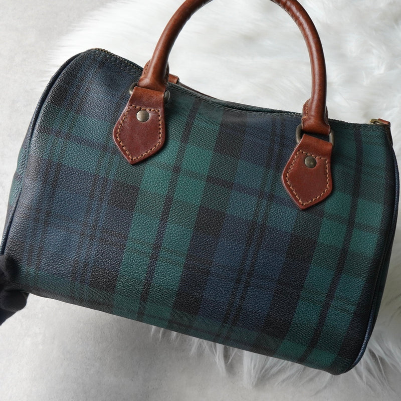 ポロ ラルフローレン チェック柄 PVC ミニボストンバッグ ハンドバッグ グリーン - NEWSED