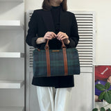 ラルフローレン チェック柄 PVC / レザー ミニボストンバッグ ハンドバッグ グリーン / ブラウン - NEWSED