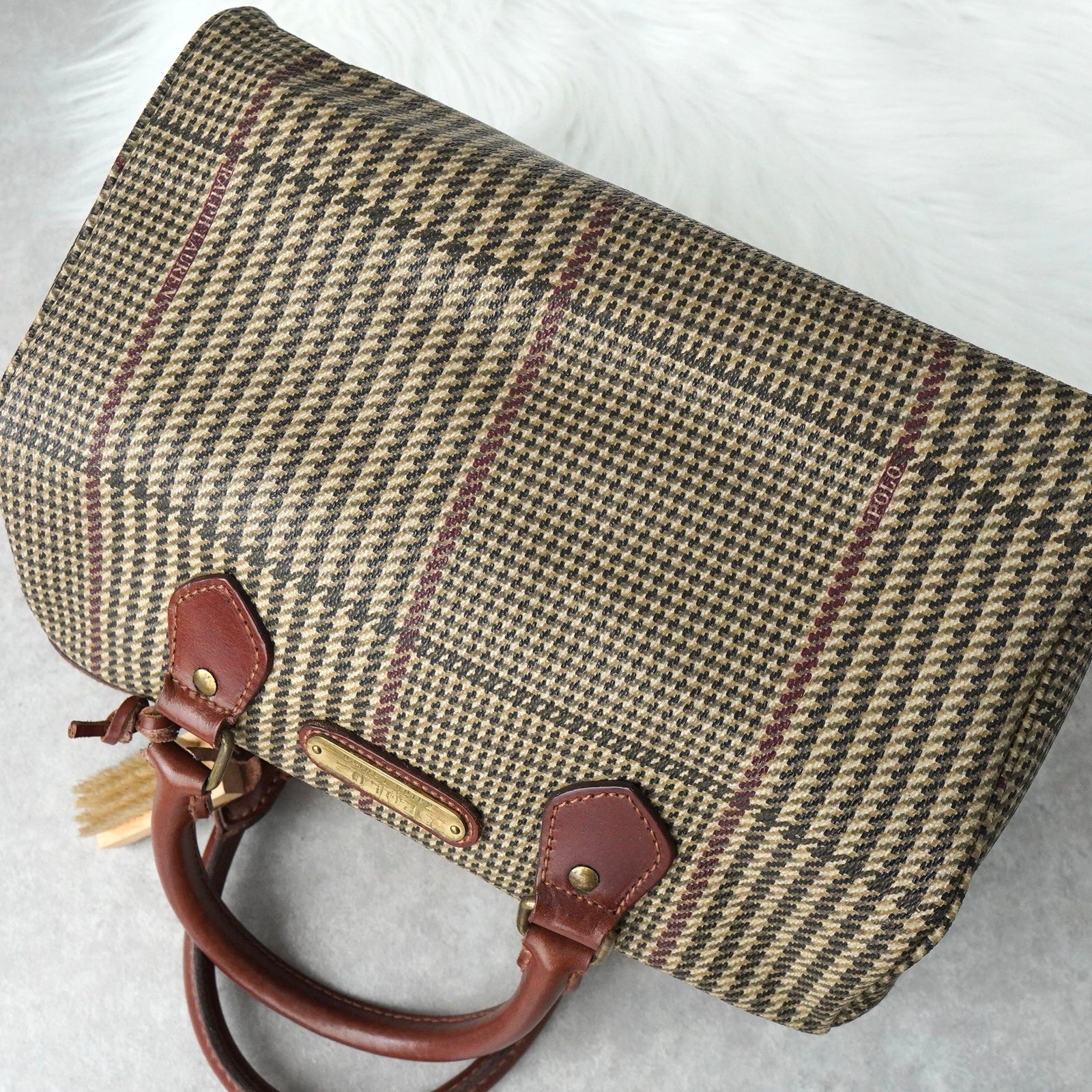 美品✨️Ralph Lauren　ミニボストンバッグ　ハンドバッグ　千鳥格子柄 ラルフローレン ポロ ハンドバッグ 千鳥格子 ミニ ボストン