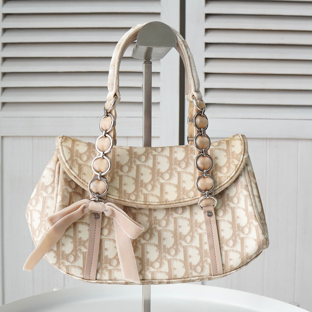 ディオール トロッター チェーン リボン PVC / ベロア ハンドバッグ ベージュ