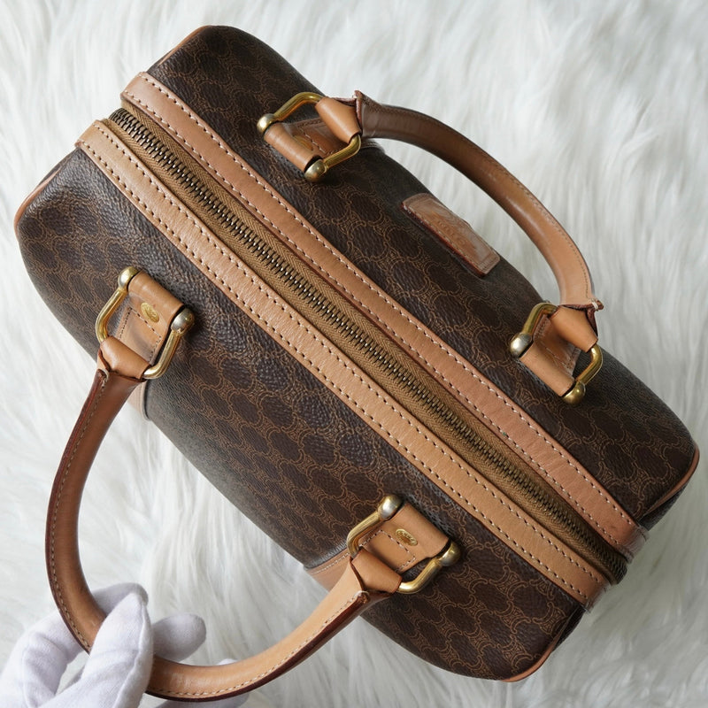 セリーヌ ヴィンテージ マカダム PVC ミニボストンバッグ ハンドバッグ ブラウン - NEWSED