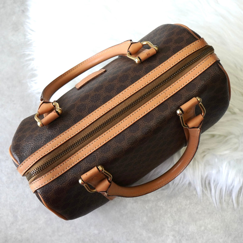 セリーヌ マカダム PVC / レザー ミニボストンバッグ ハンドバッグ ブラウン - NEWSED