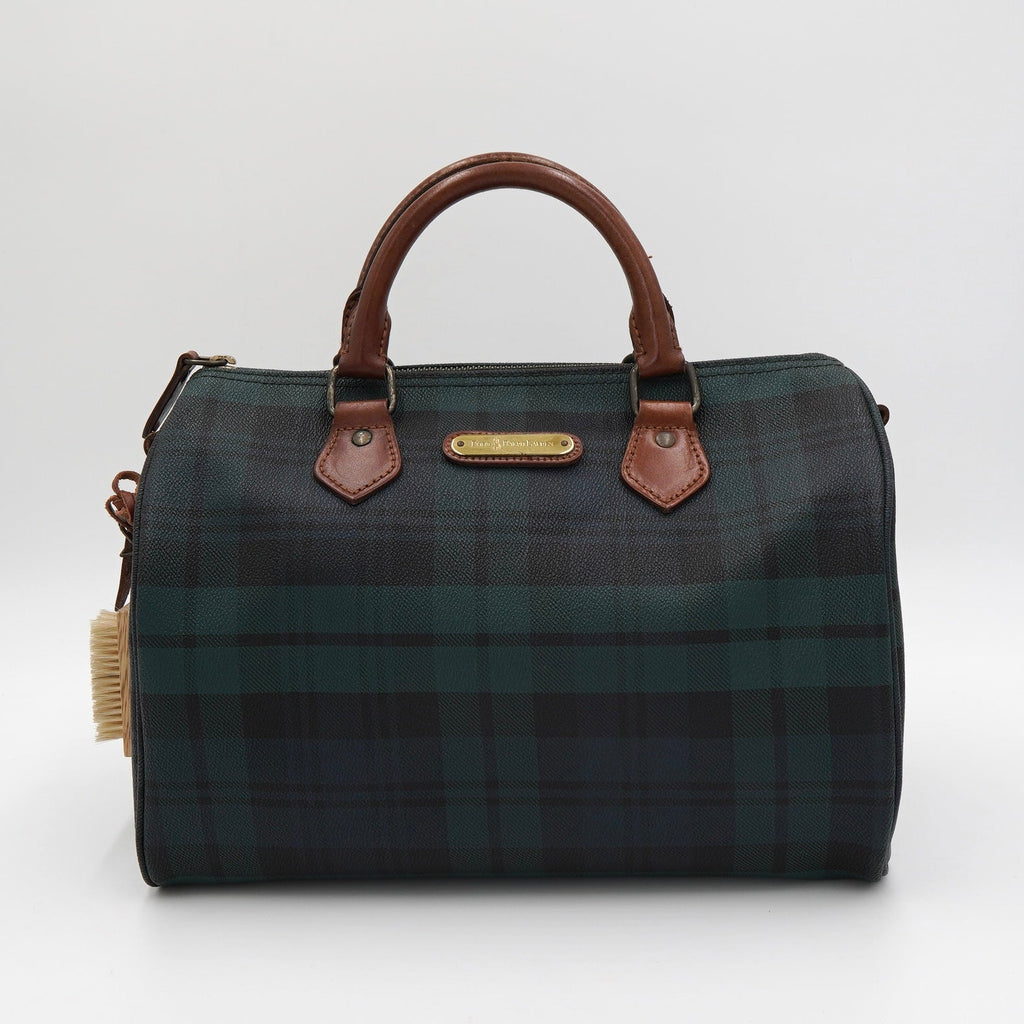 ポロ ラルフローレン チェック柄 ミニボストンバッグ PVC / レザー ダークグリーン