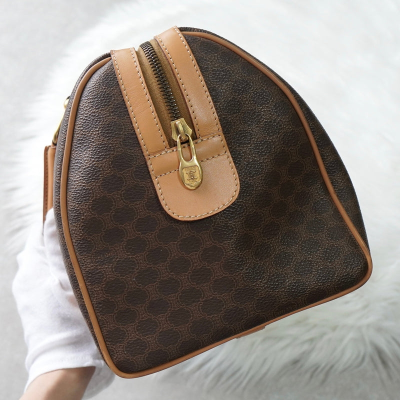 セリーヌ マカダム PVC / レザー ミニボストンバッグ ハンドバッグ ブラウン - NEWSED