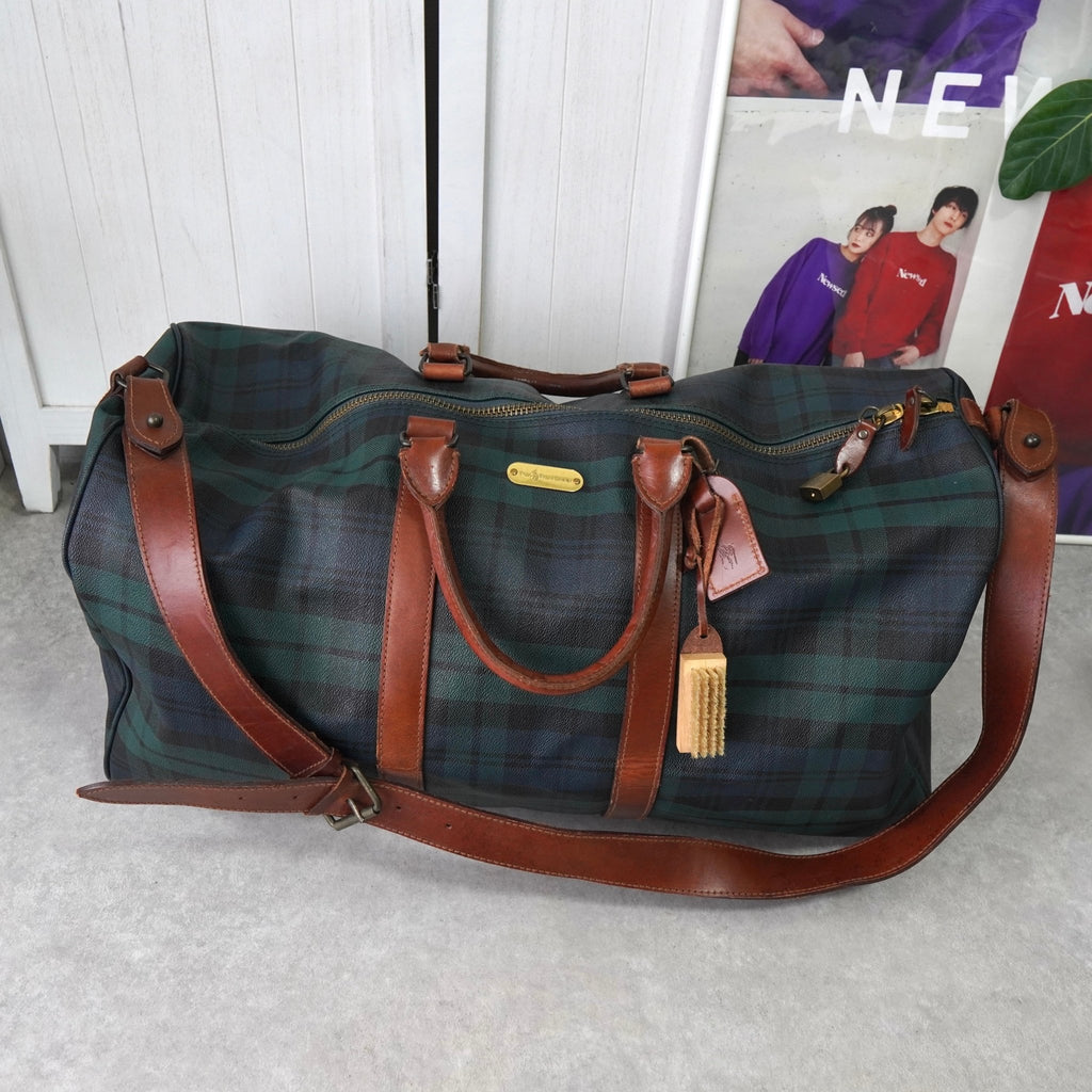 ラルフローレン チェック柄 PVC レザー ボストンバッグ グリーン