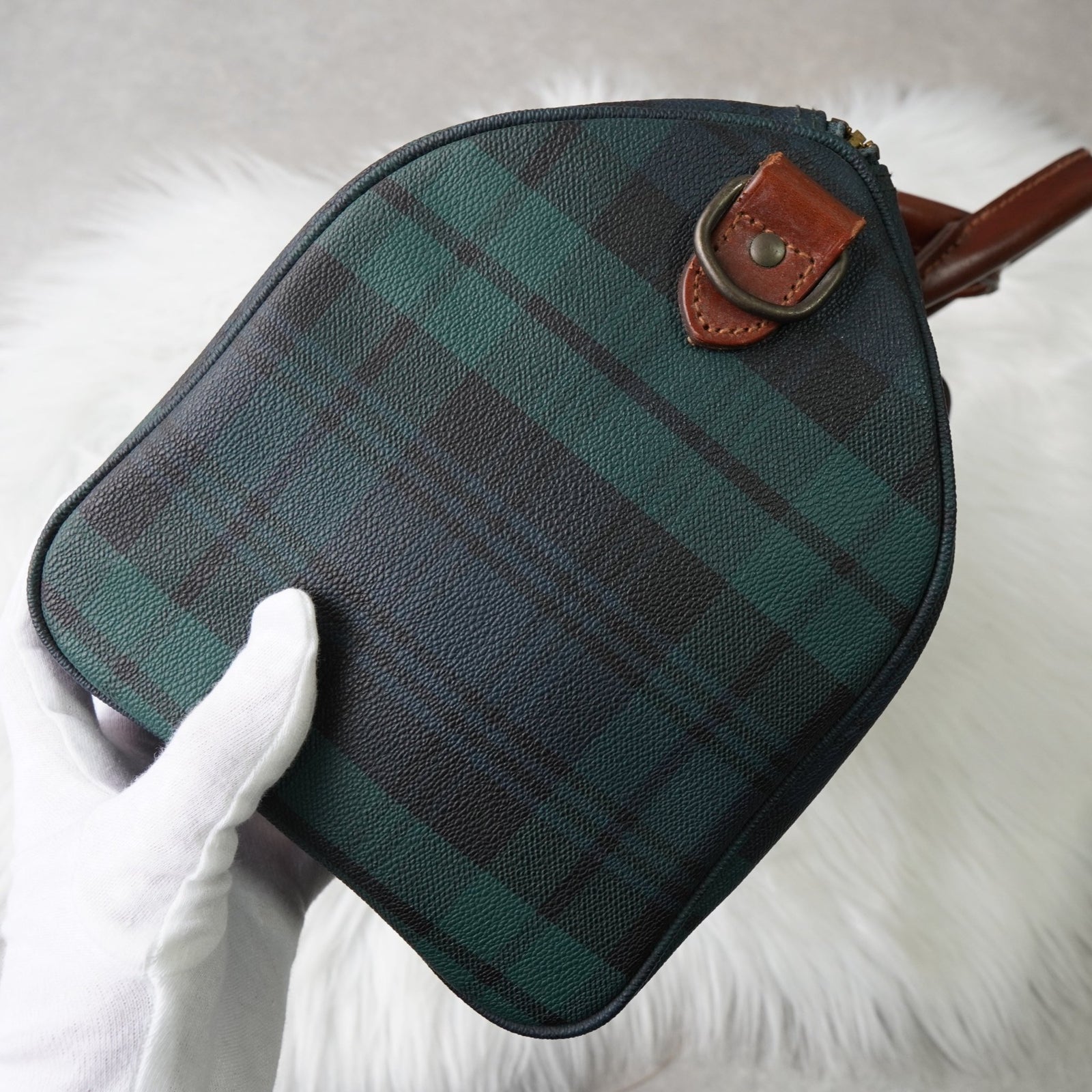 Polo Ralph Lauren Checkered Mini Boston Bag PVC/Leather Dark Green
