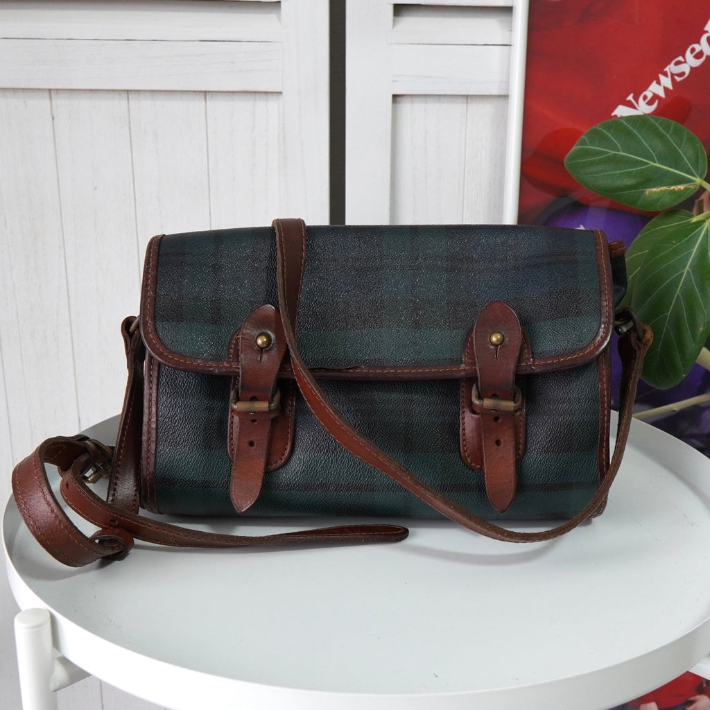 ポロ ラルフローレン チェック柄  PVC メッセンジャーバッグ ショルダーバッグ グリーン