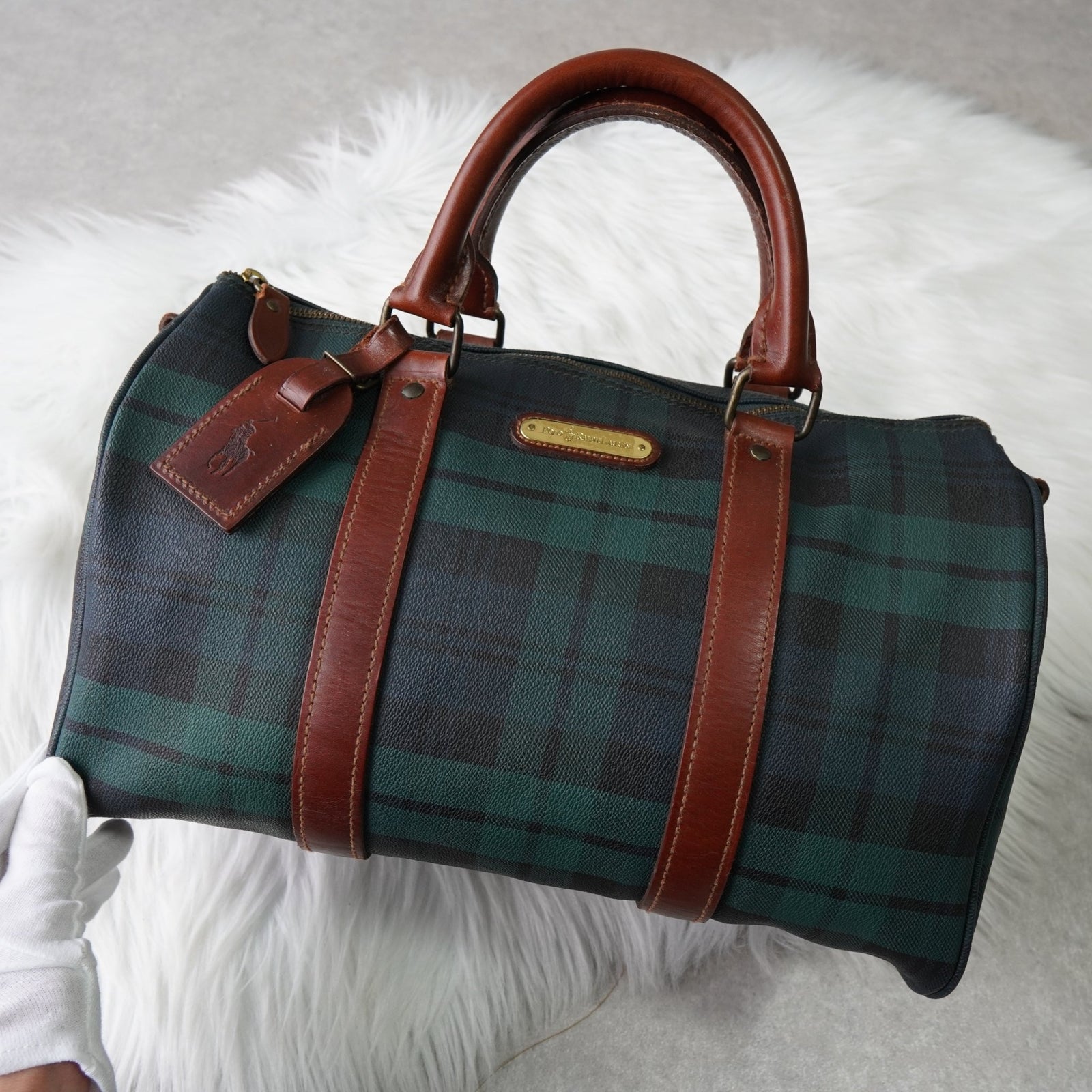 Polo Ralph Lauren Checkered Mini Boston Bag PVC/Leather Dark