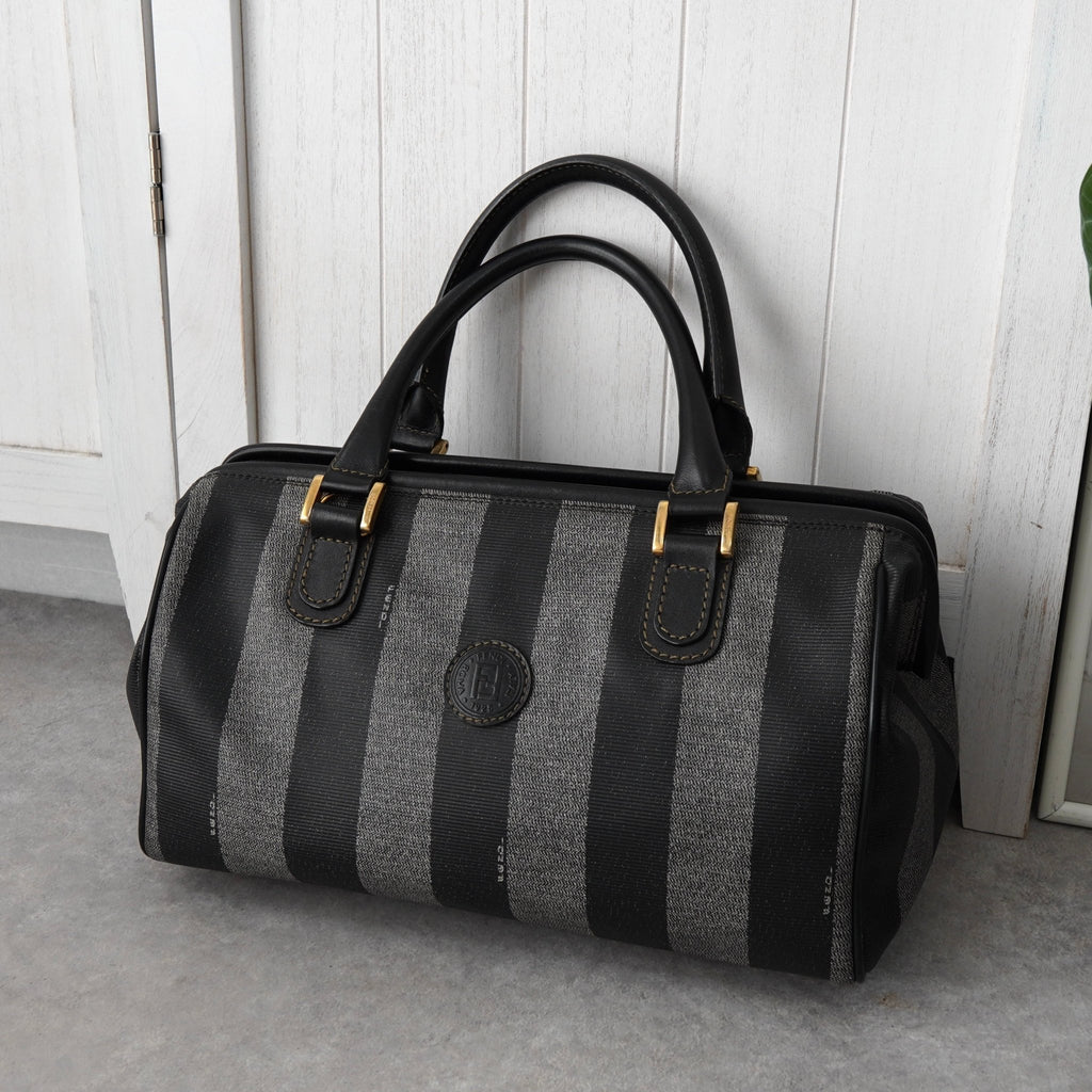 Fendi Vintage Pecan PVC/Leather Handbag Mini Boston Bag Black/Grey