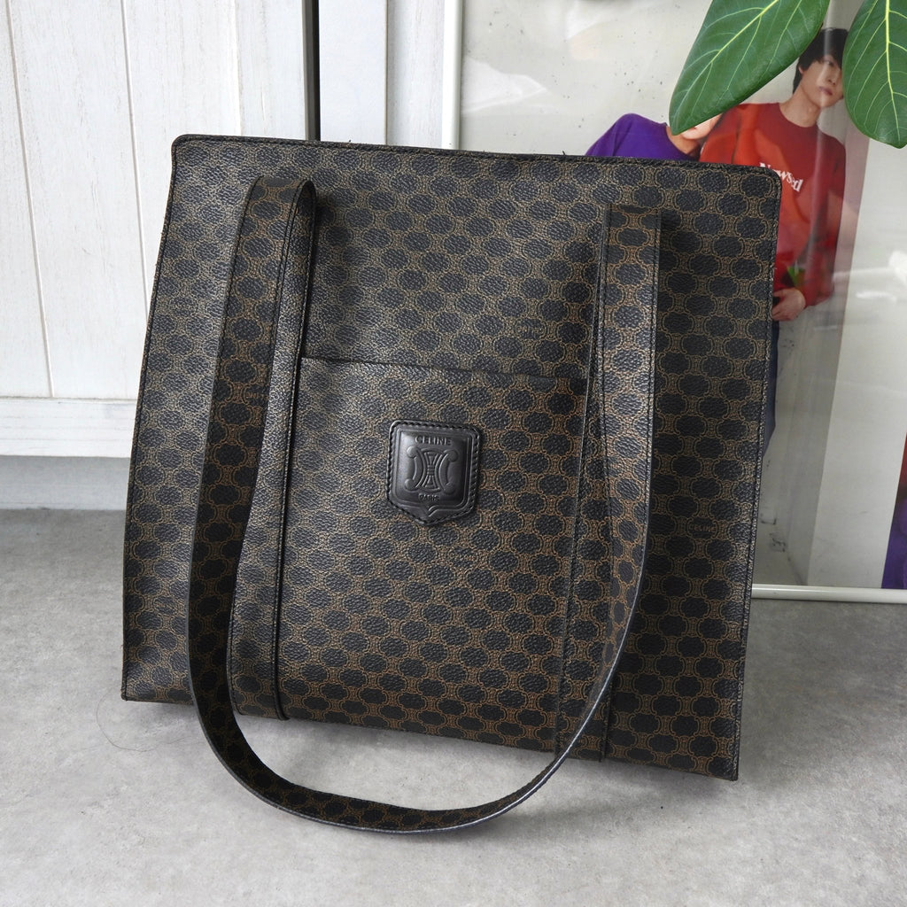 セリーヌ マカダム PVC/レザー トートバッグ ブラック/ブラウン