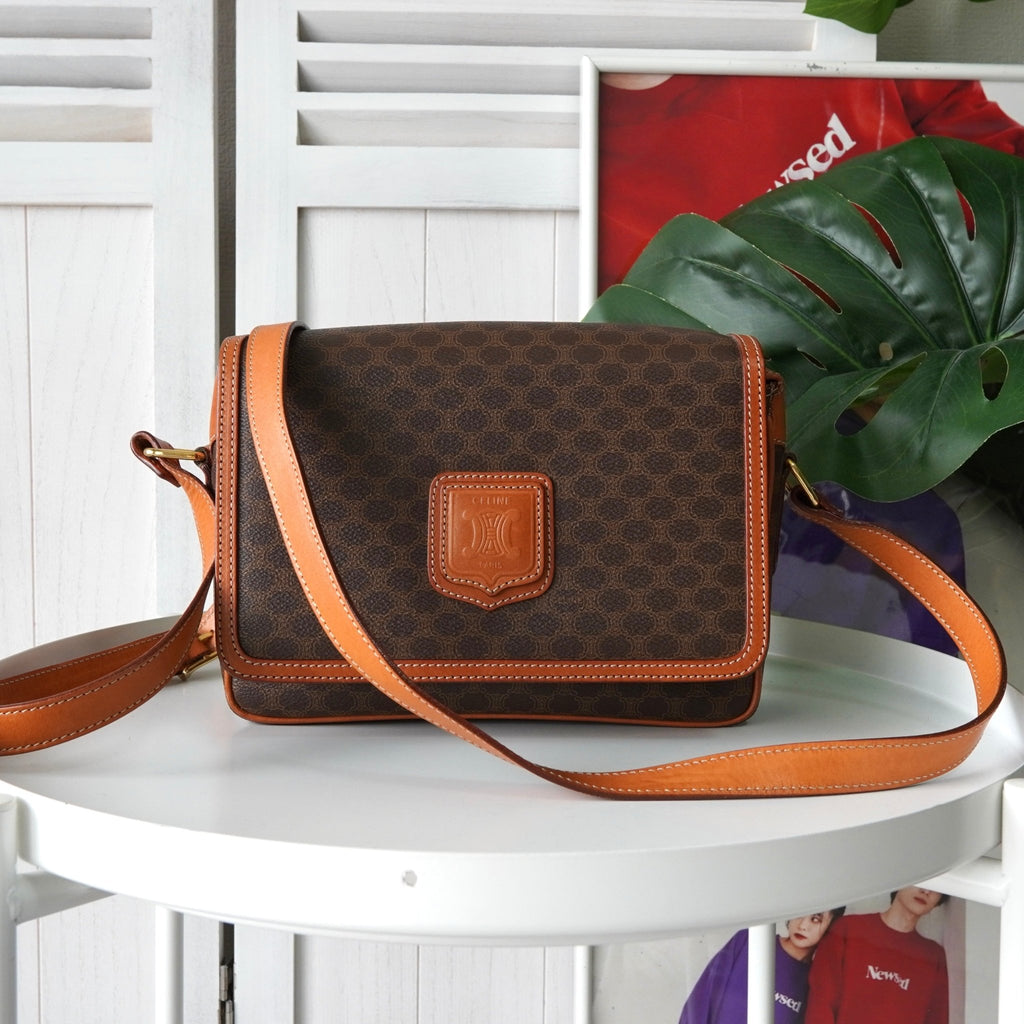 Celine Macadam PVC/Leather Shoulder Bag, Brown