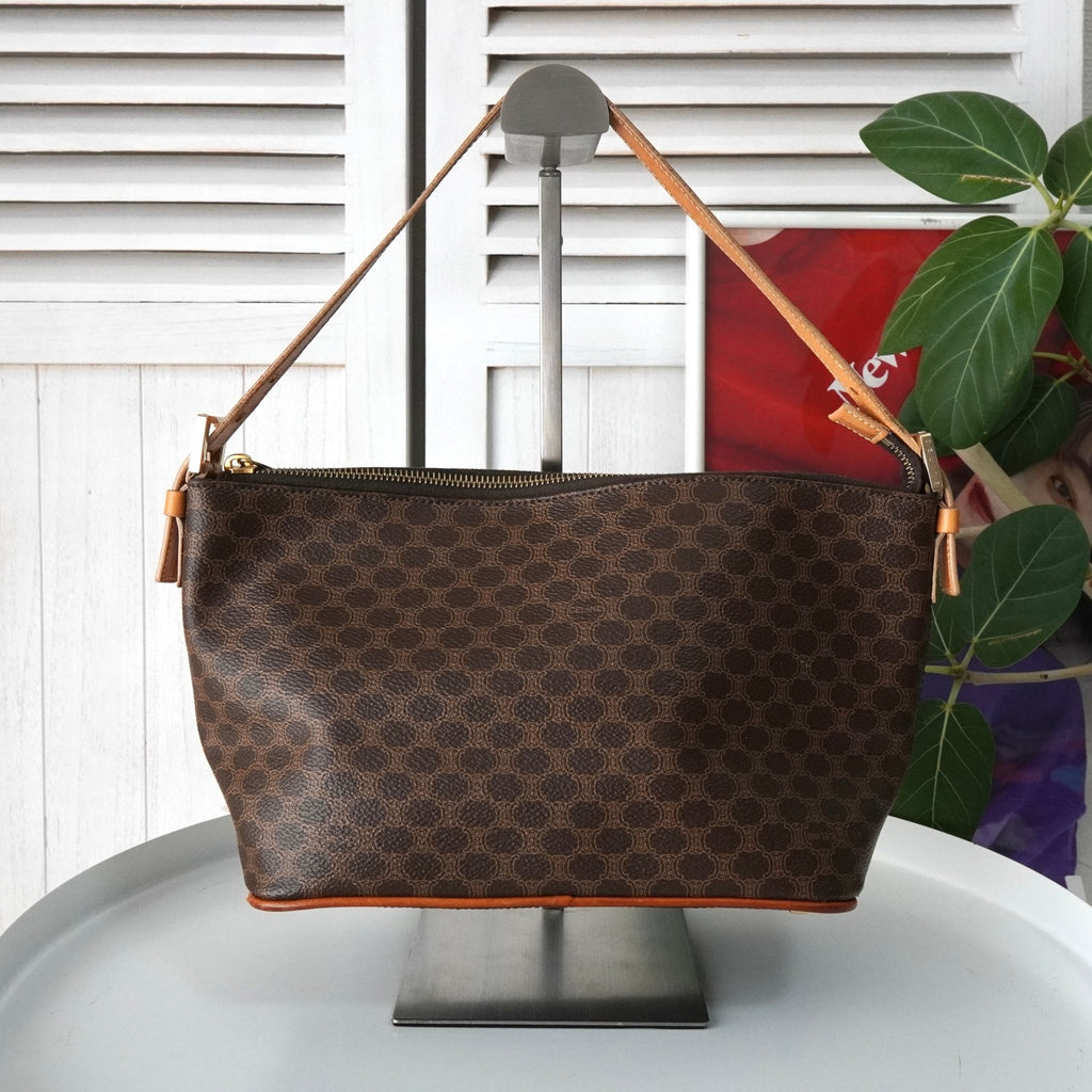 Celine Macadam PVC/皮革单肩包 棕色