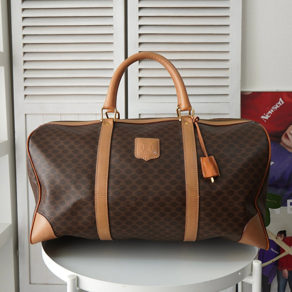 セリーヌ ヴィンテージ マカダム PVC/レザー ボストンバッグ ブラウン