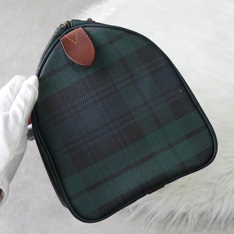 ポロ ラルフローレン チェック柄 PVC ハンドバッグ ミニボストンバッグ グリーン - NEWSED