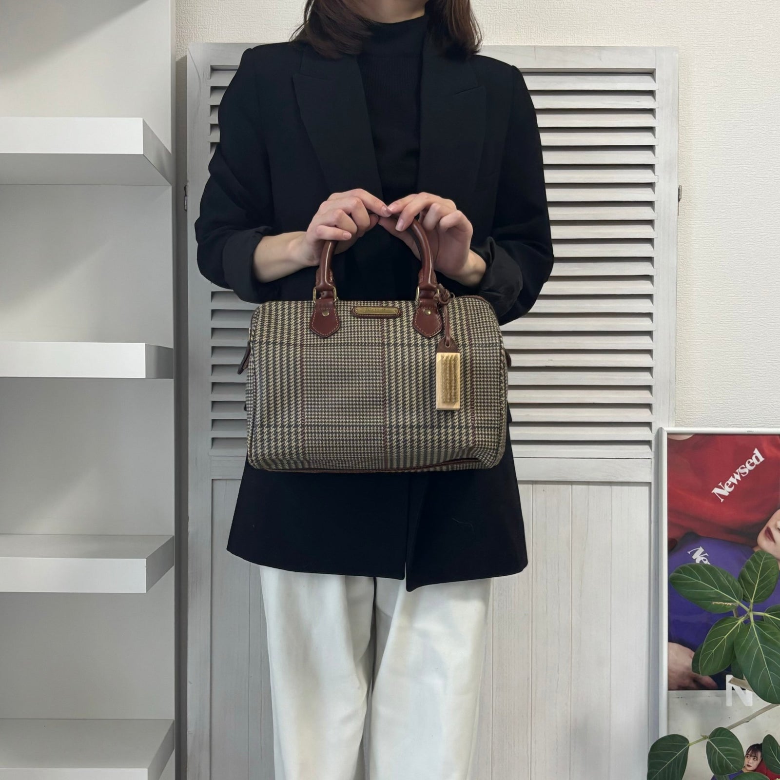 ポロラルフローレン ハンドバッグ ミニボストン PVC レザー 千鳥柄 ラルフローレン ポロ ハンドバッグ 千鳥格子 ミニ ボストン