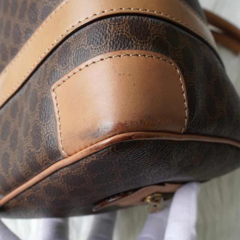 セリーヌ ヴィンテージ マカダム PVC ミニボストンバッグ ハンドバッグ ブラウン - NEWSED