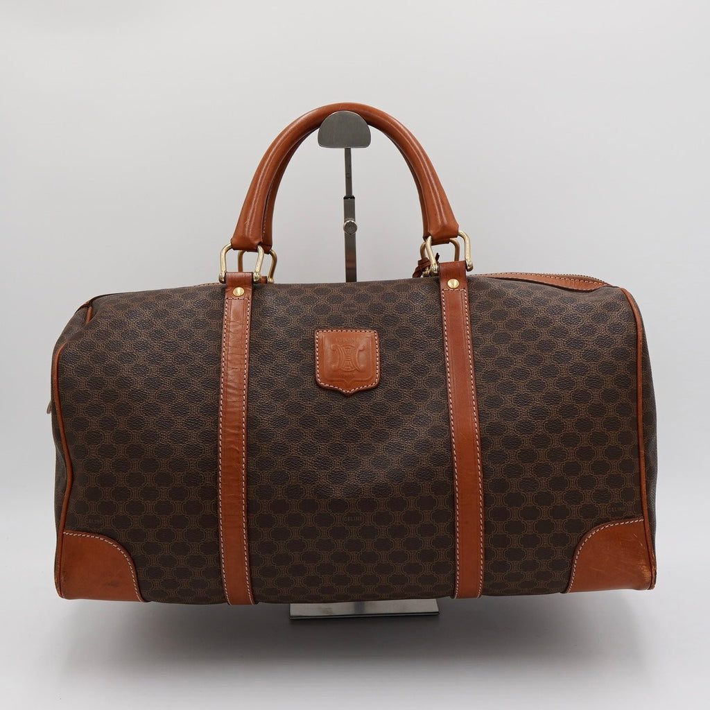 ヴィンテージ セリーヌ マカダム ボストンバッグ PVC / レザー ブラウン 南京錠・鍵付き