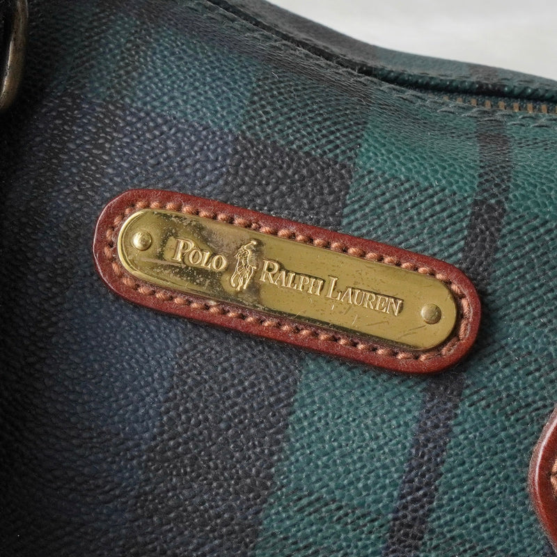 ポロ ラルフローレン チェック柄 PVC ミニボストンバッグ ハンドバッグ グリーン - NEWSED