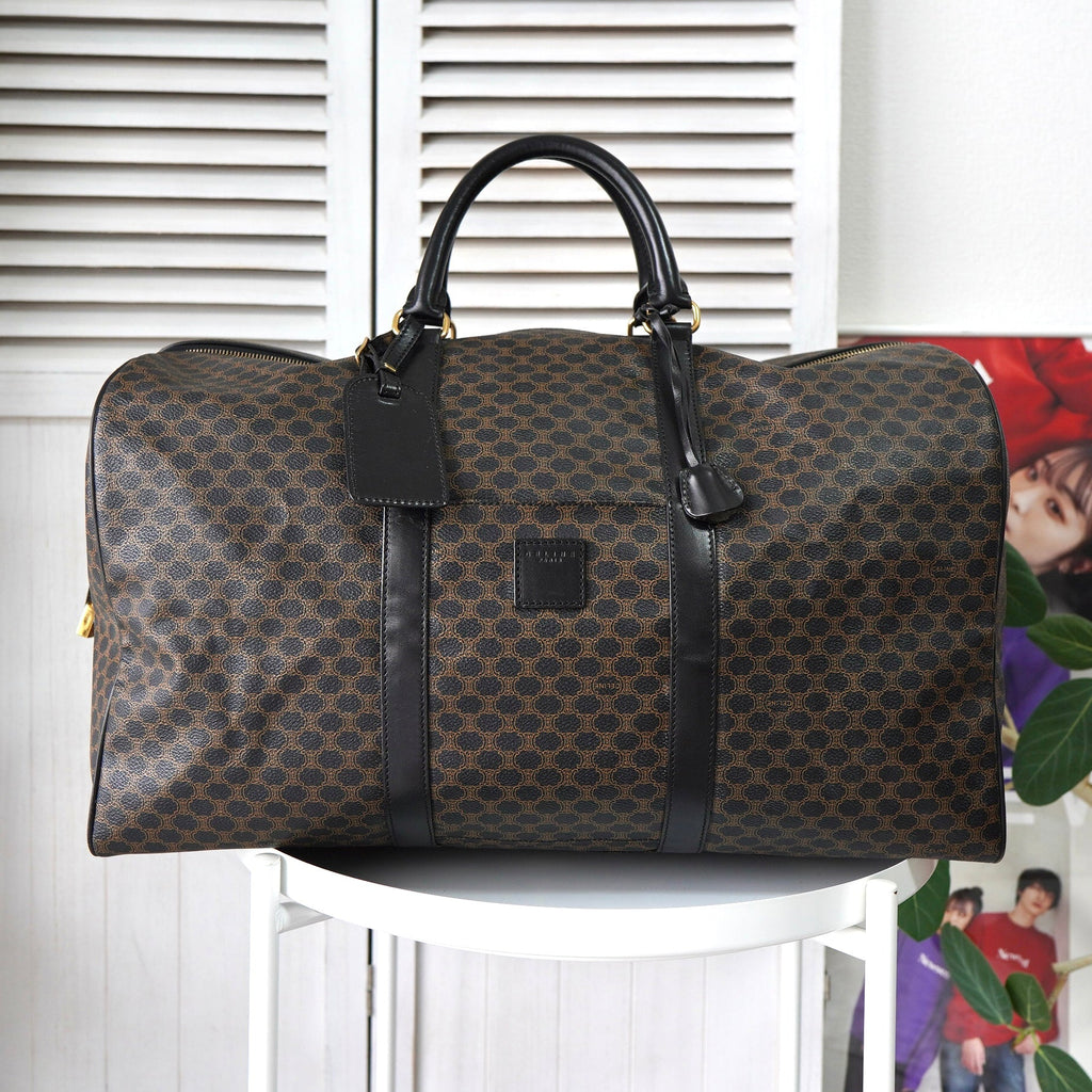 セリーヌ ヴィンテージ マカダム PVC/レザー ボストンバッグ ブラック